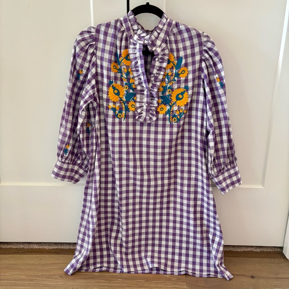 Antik Batik Purple Gingham Embroidered Polly Dress